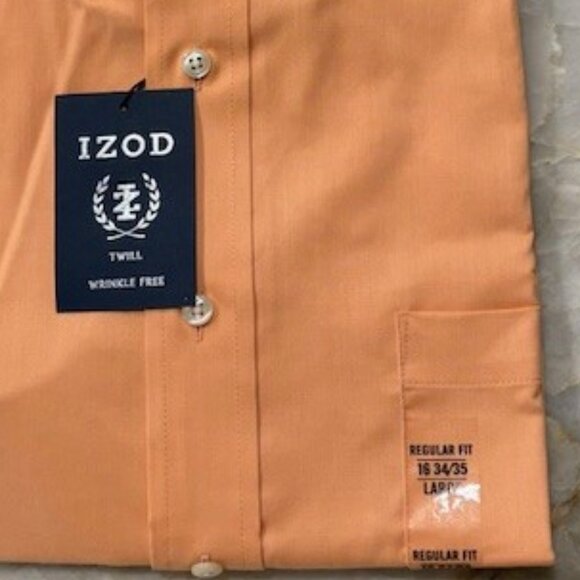Izod Twill Wrinkle Free Button Down Shirt L 16 34/36 Cantalope Long Sleeve NWT - Picture 4 of 6